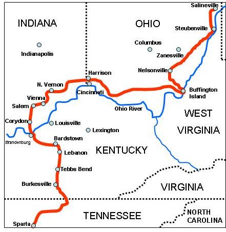 Map Showing Morgan's Raid into Indiana and Ohio